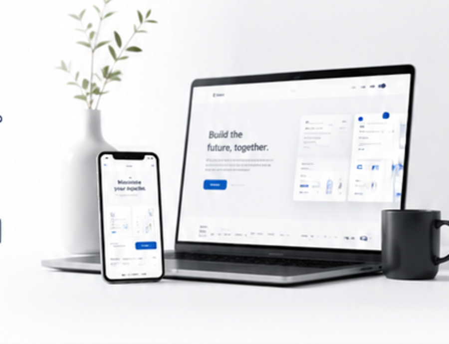 ノートPCとスマートフォンに表示されたWeb制作イメージ